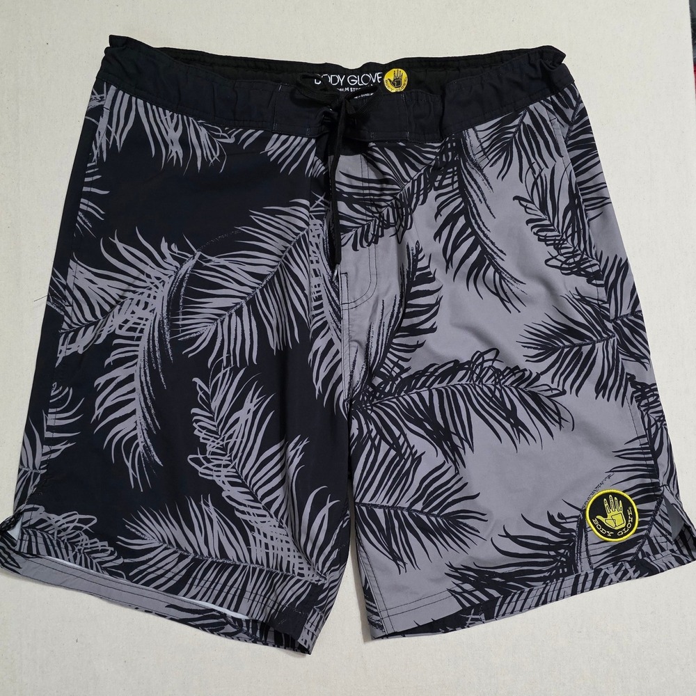 Body Glove Men Board Shorts XXL 38 Black Gray Palm Leaf Vapor Premium Stretch